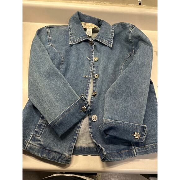 GW Jeans Co Denim JACKET Women Art to Wear Buttons Western BOHO - Picture 4 of 6